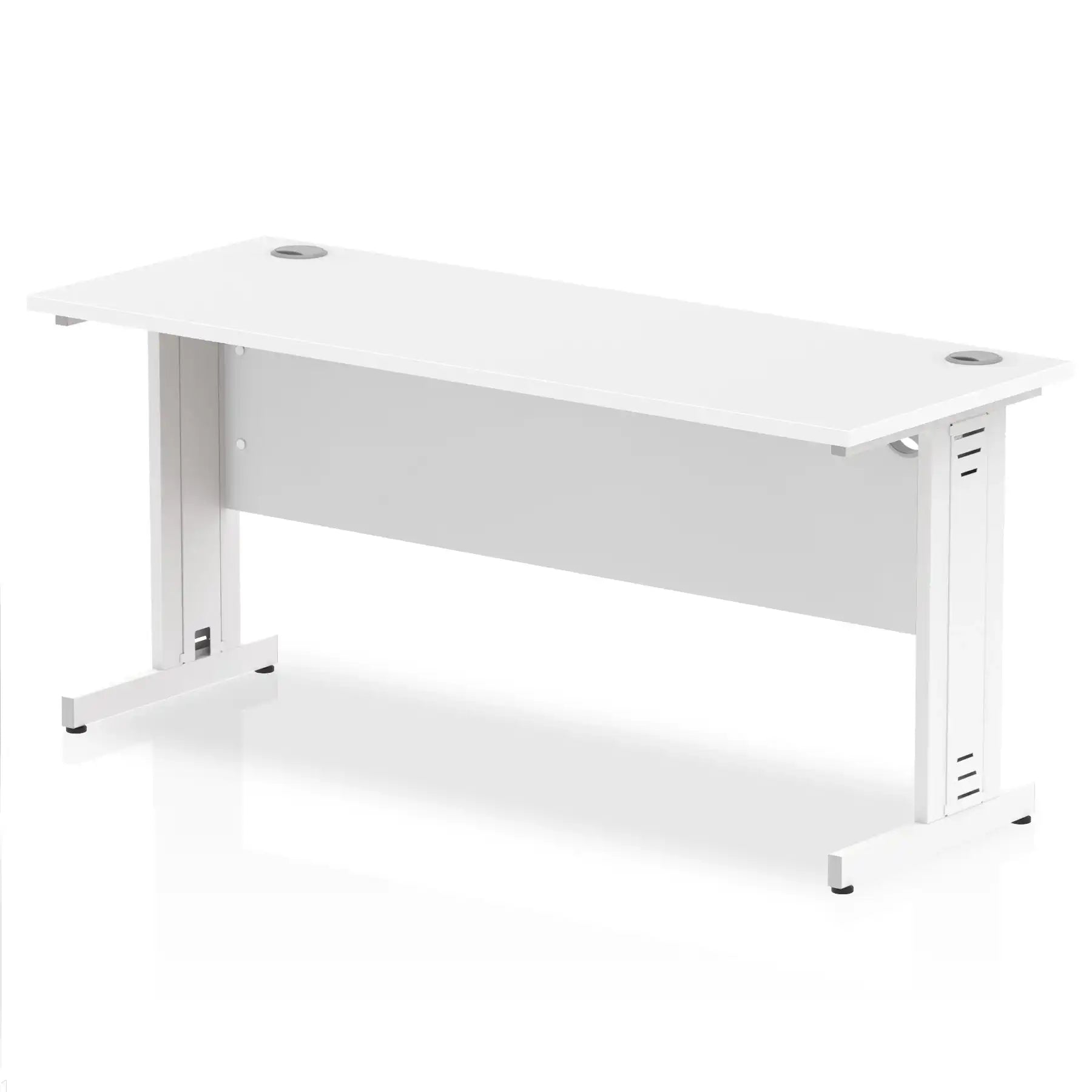Impulse 600mm deep Straight Desk with White Top and White Cable Managed Leg - Price Crash Furniture