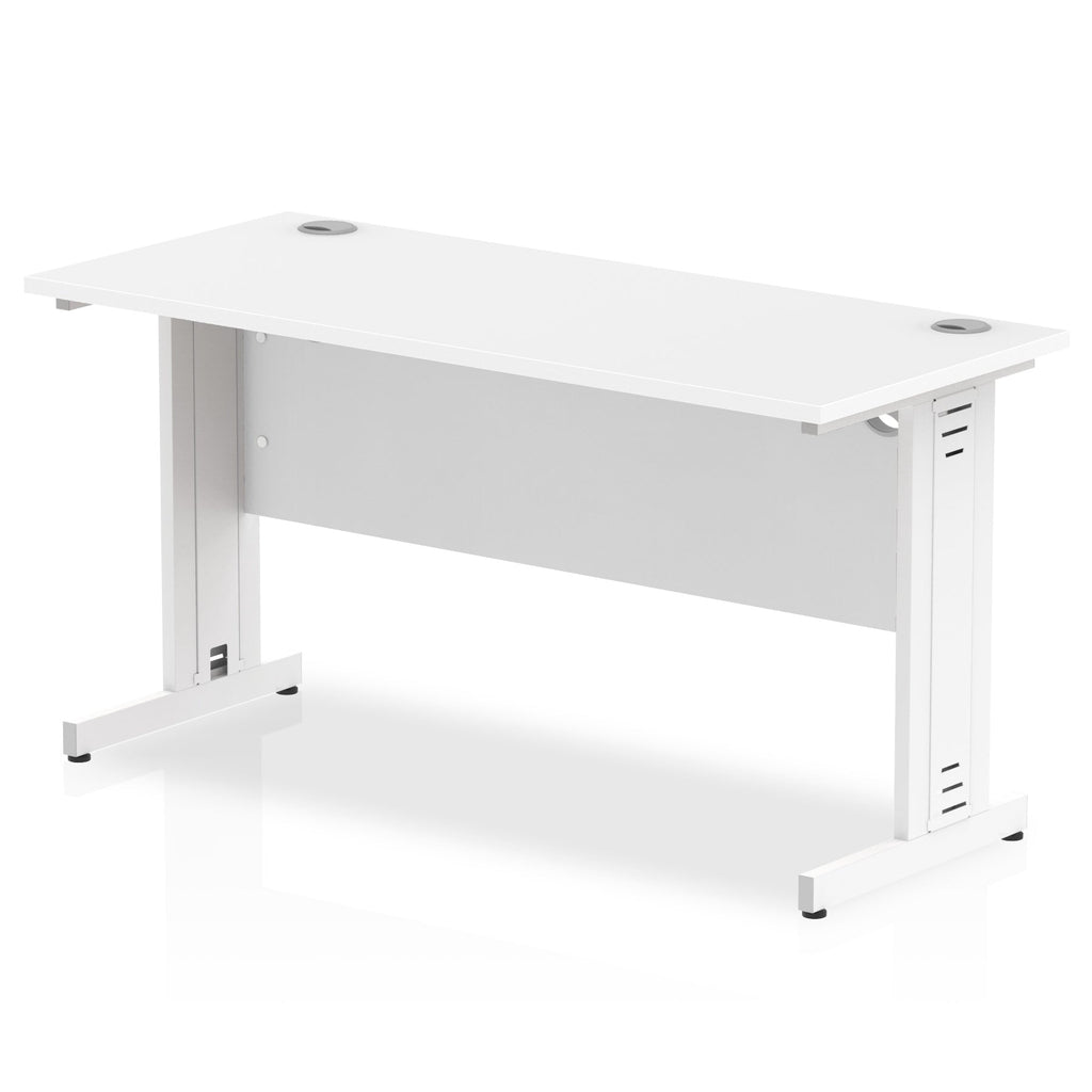 Impulse 600mm deep Straight Desk with White Top and White Cable Managed Leg - Price Crash Furniture
