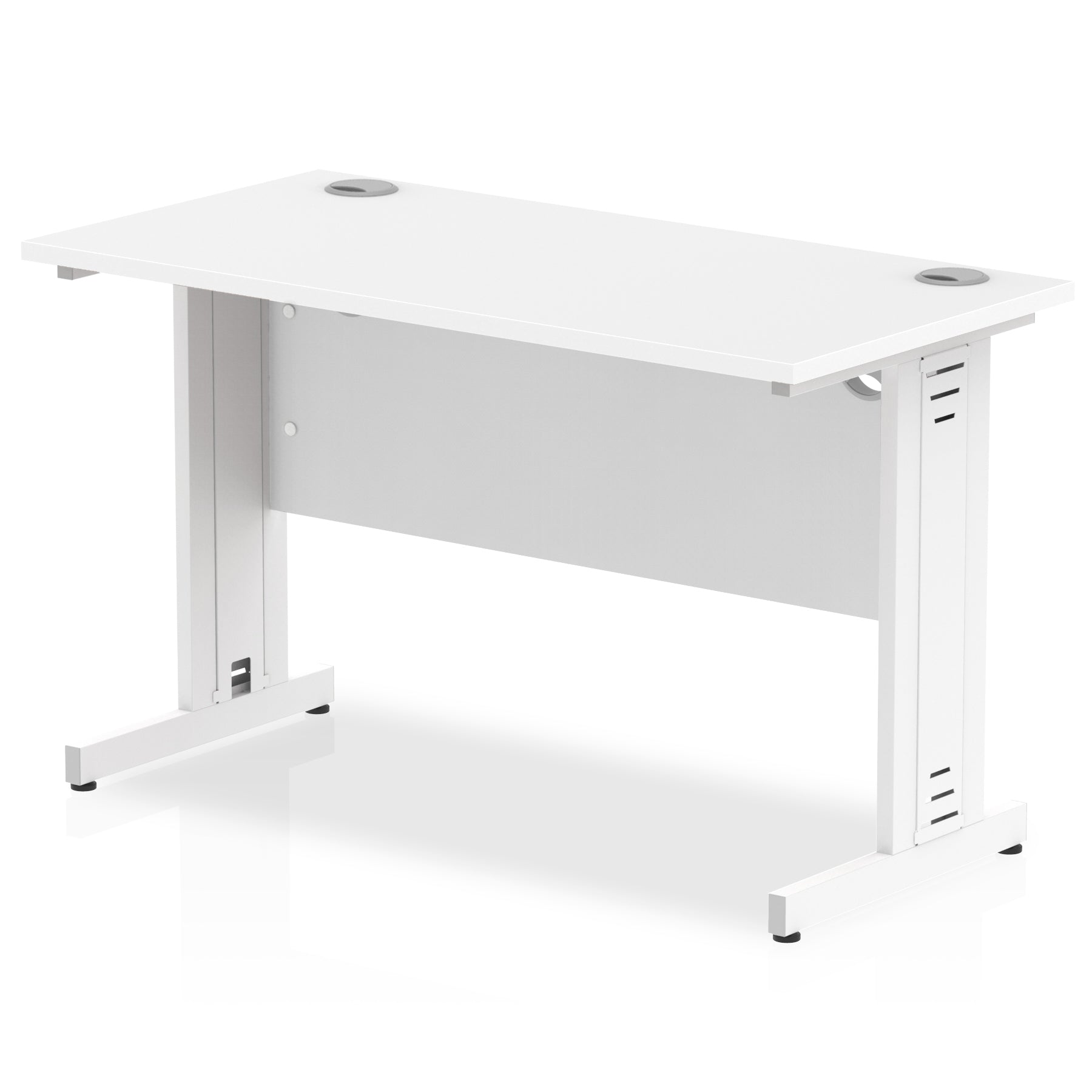 Impulse 600mm deep Straight Desk with White Top and White Cable Managed Leg - Price Crash Furniture