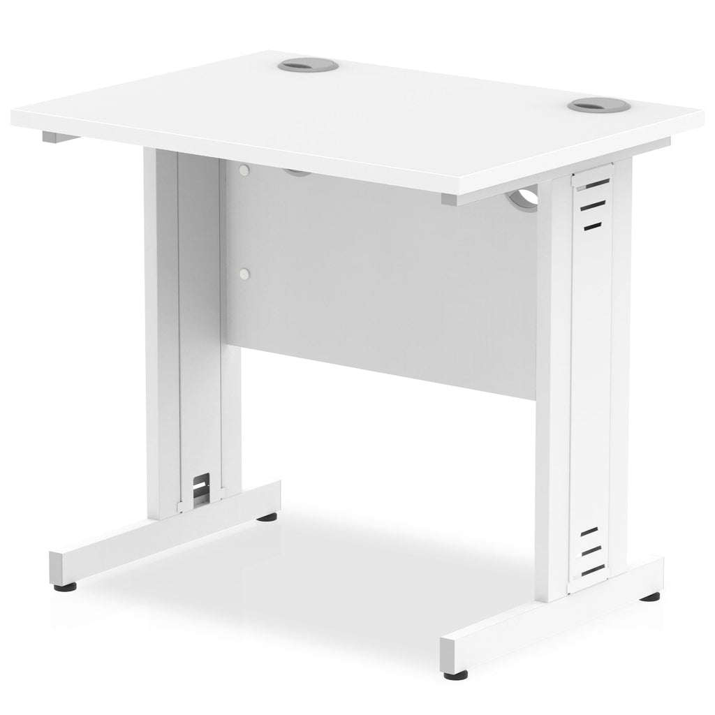 Impulse 600mm deep Straight Desk with White Top and White Cable Managed Leg - Price Crash Furniture