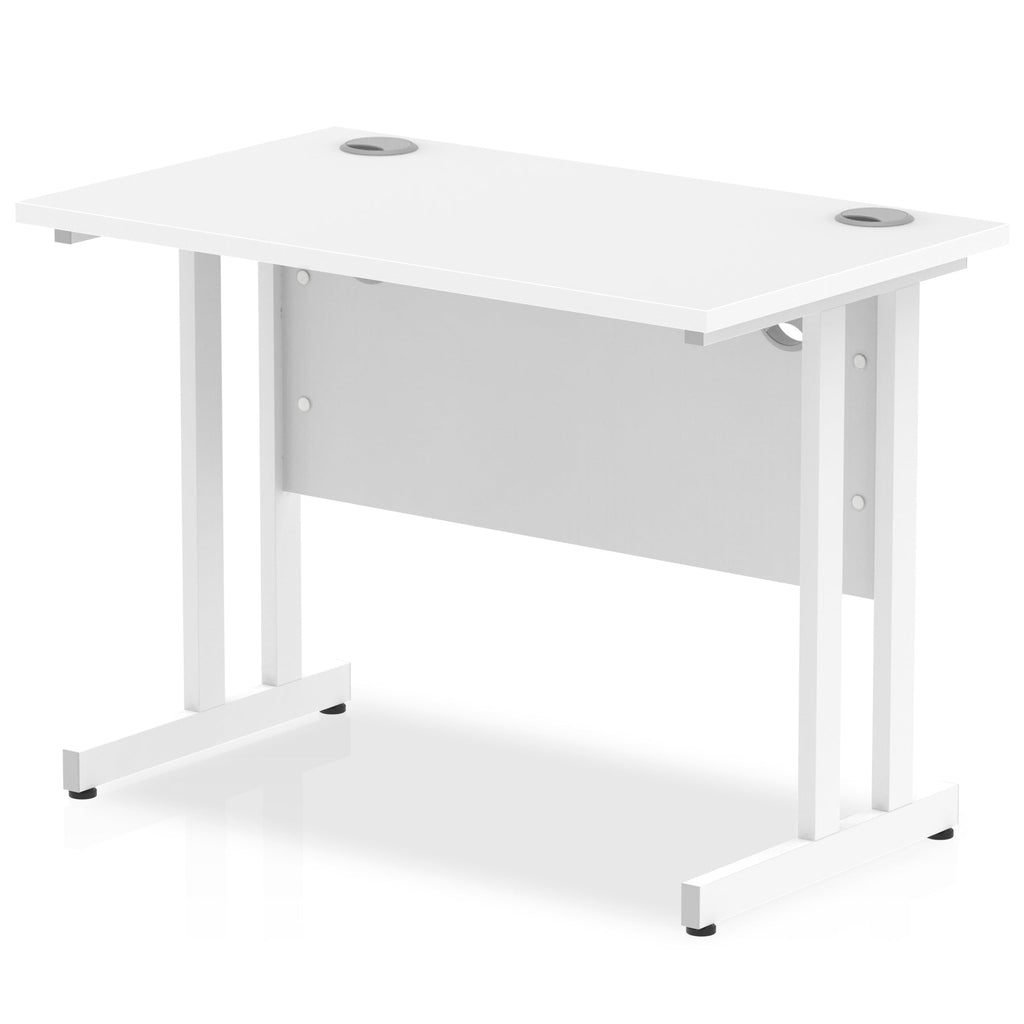 Impulse 600mm deep Straight Desk with White Top and White Cantilever Leg - Price Crash Furniture