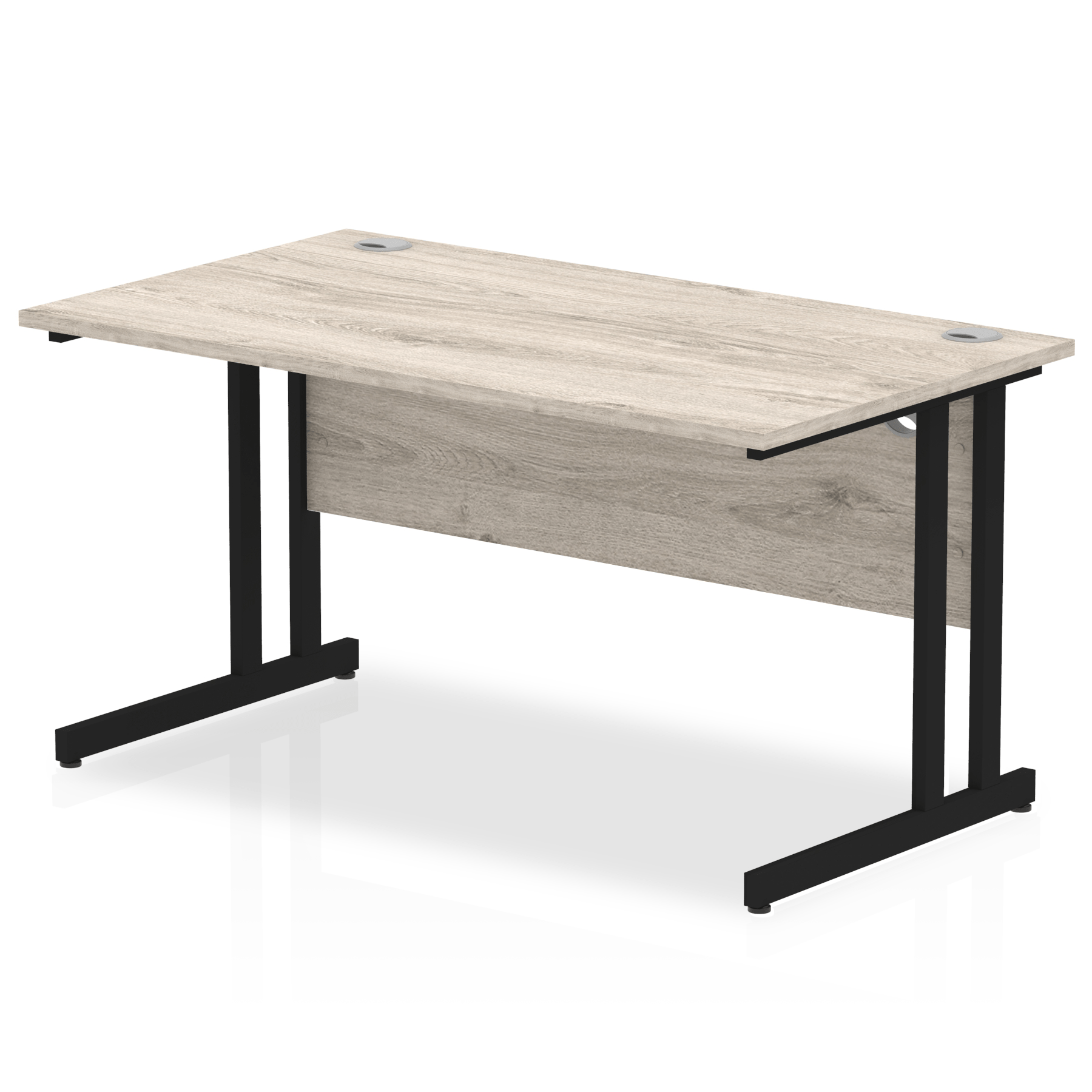 Impulse 800mm deep Straight Desk with Grey Oak Top and Black Cantilever Leg - Price Crash Furniture