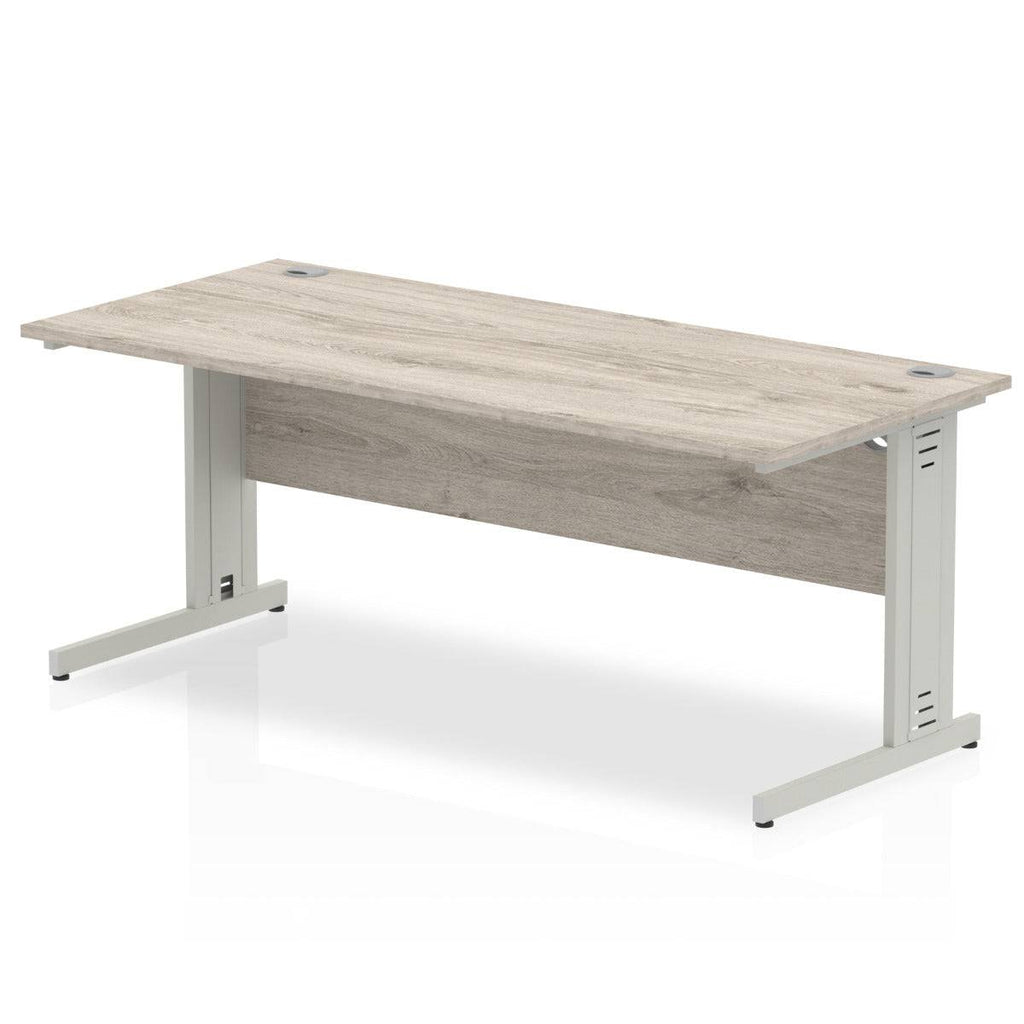 Impulse 800mm deep Straight Desk with Grey Oak Top and Silver Cable Managed Leg - Price Crash Furniture