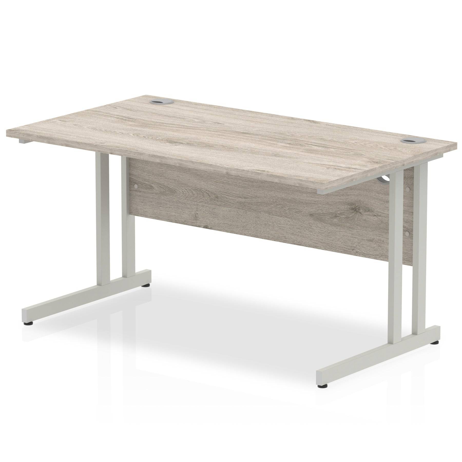 Impulse 800mm deep Straight Desk with Grey Oak Top and Silver Cantilever Leg - Price Crash Furniture