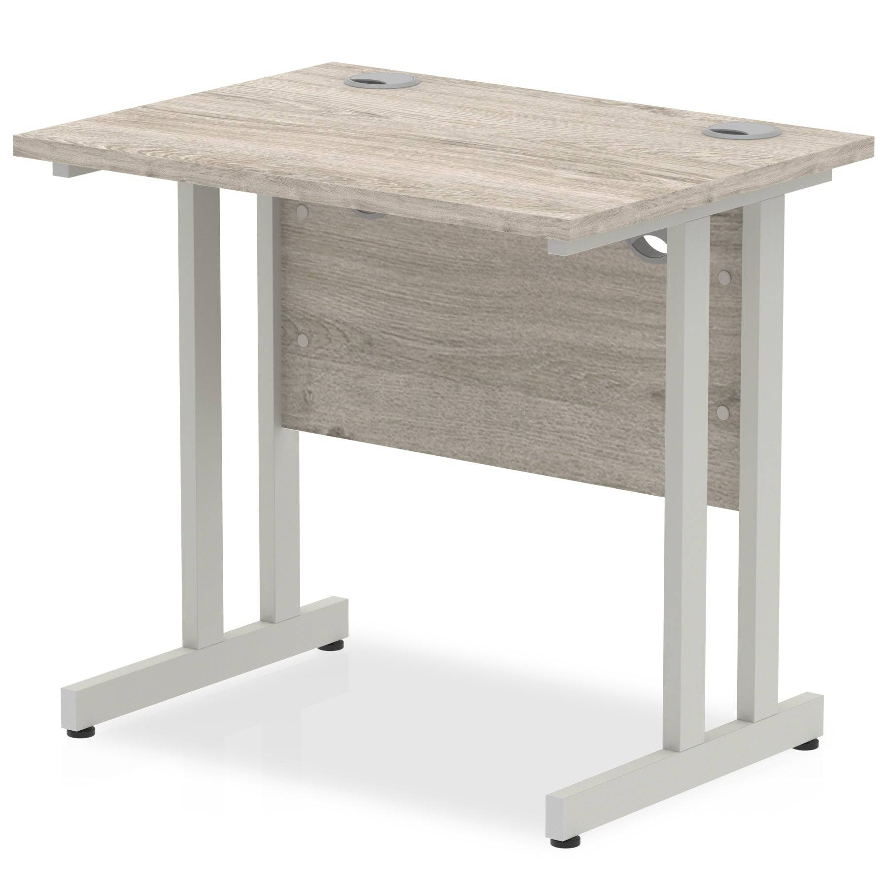 Impulse 800mm deep Straight Desk with Grey Oak Top and Silver Cantilever Leg - Price Crash Furniture