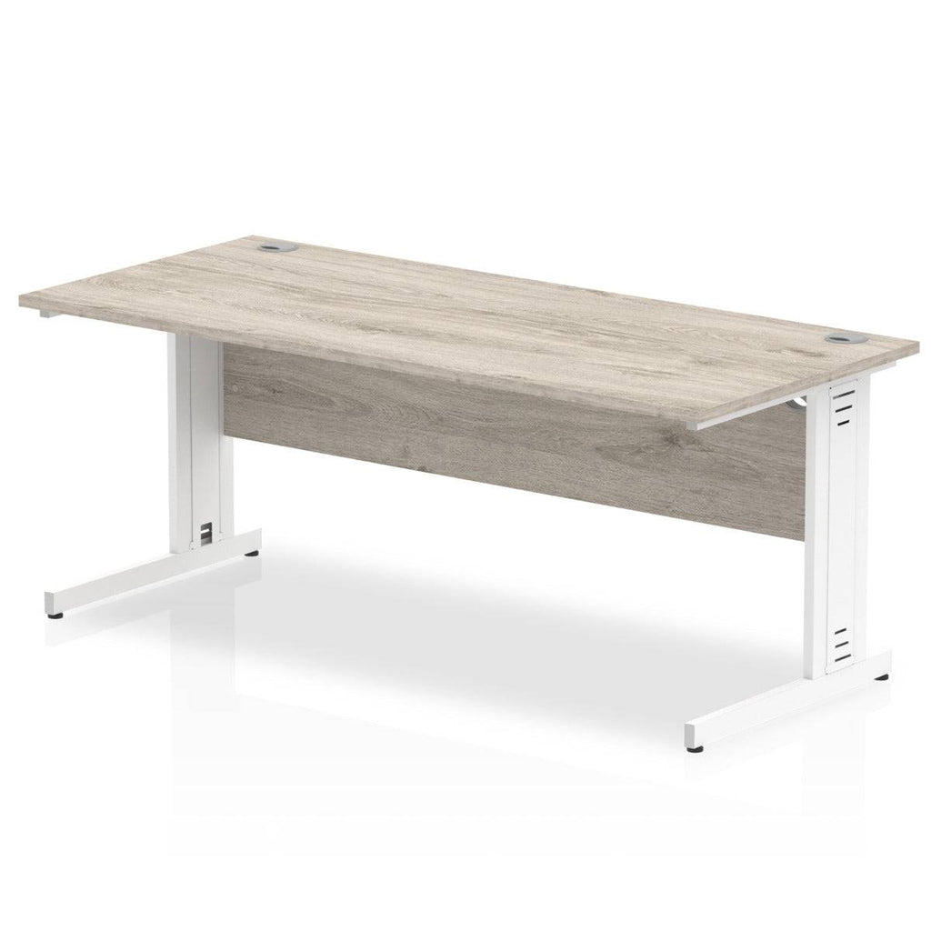 Impulse 800mm deep Straight Desk with Grey Oak Top and White Cable Managed Leg - Price Crash Furniture