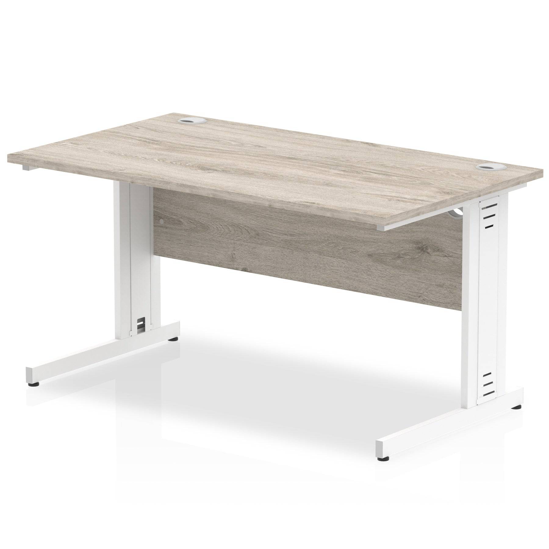 Impulse 800mm deep Straight Desk with Grey Oak Top and White Cable Managed Leg - Price Crash Furniture