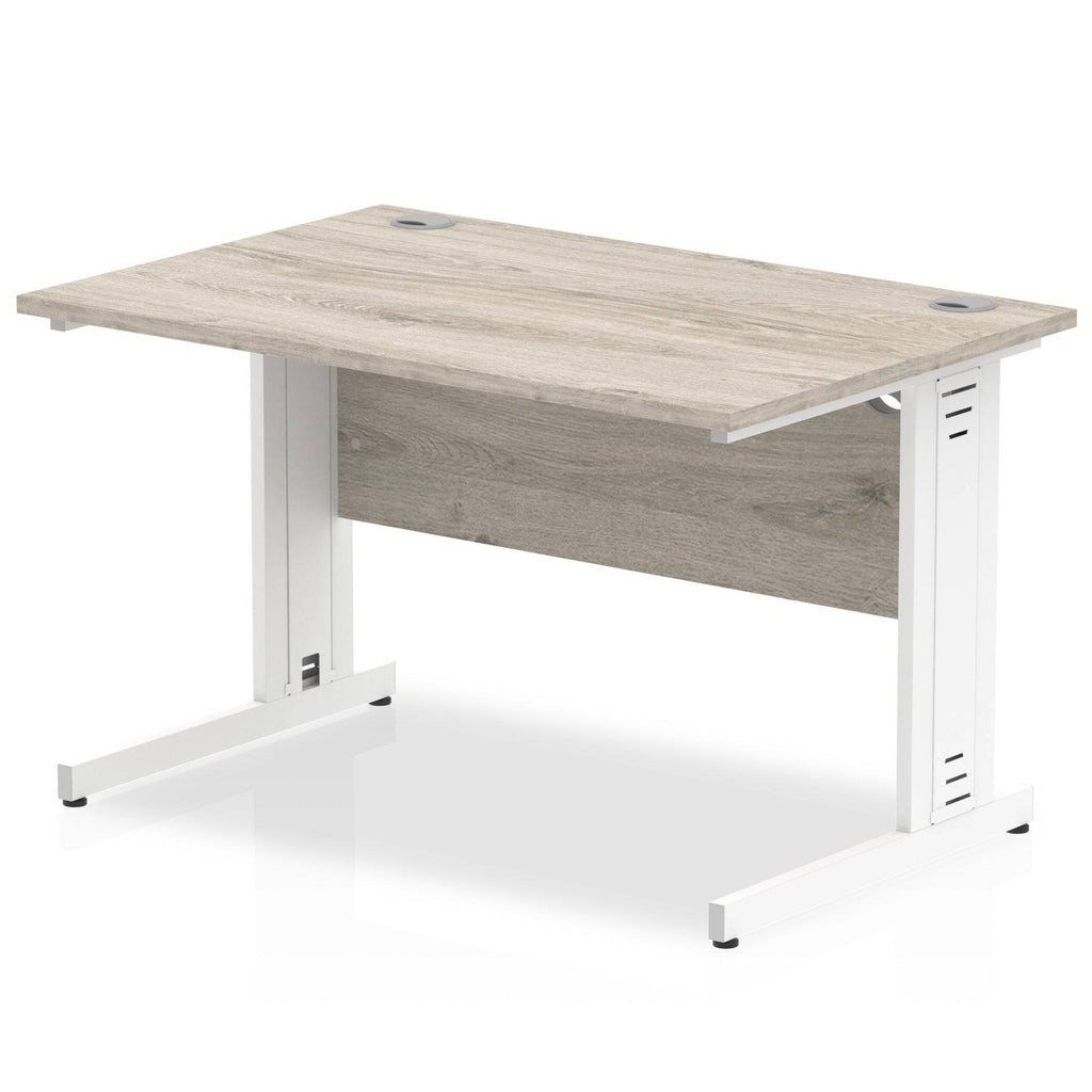 Impulse 800mm deep Straight Desk with Grey Oak Top and White Cable Managed Leg - Price Crash Furniture