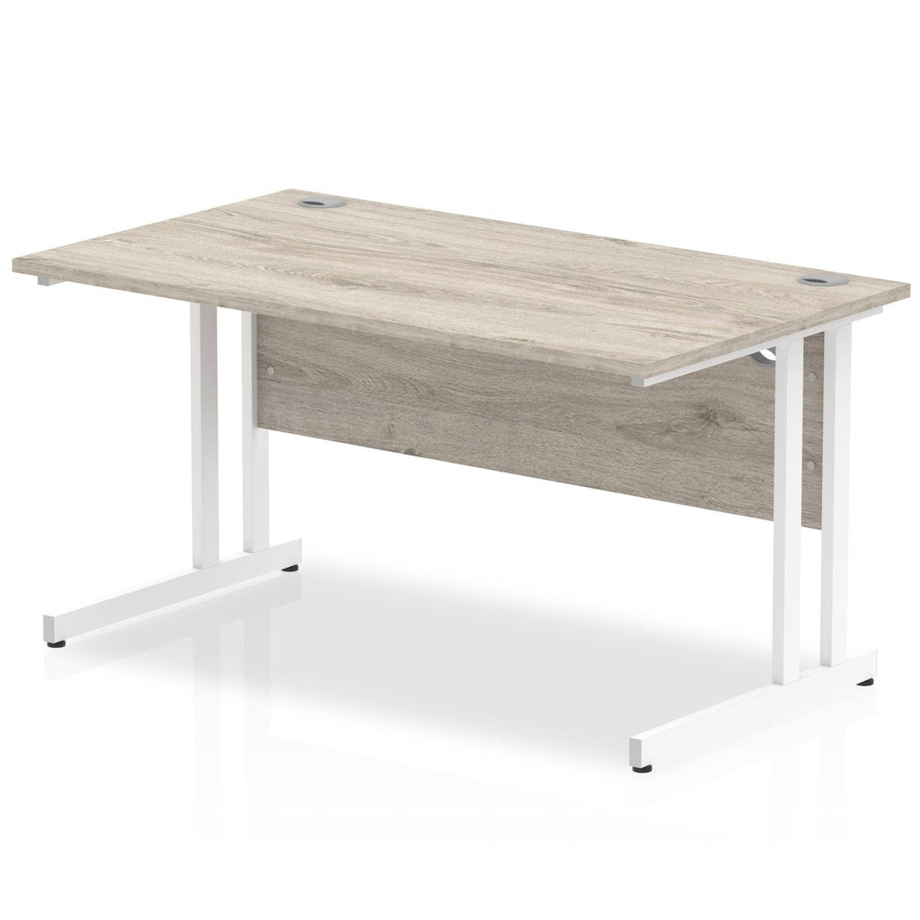 Impulse 800mm deep Straight Desk with Grey Oak Top and White Cantilever Leg - Price Crash Furniture