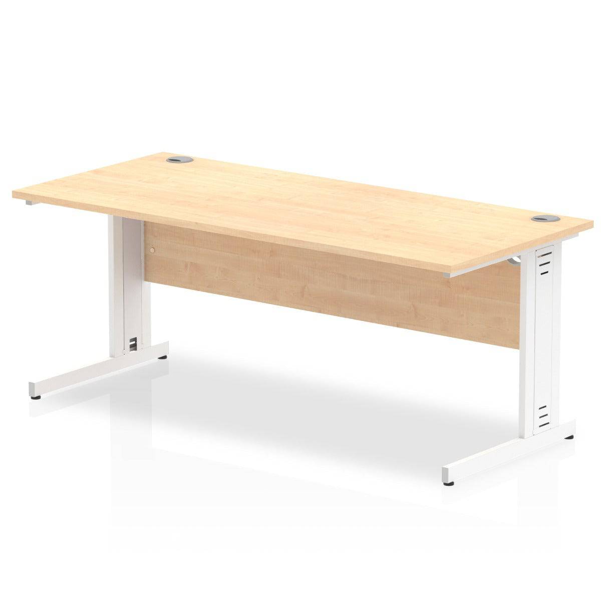 Impulse 800mm deep Straight Desk with Maple Top and White Cable Managed Leg - Price Crash Furniture