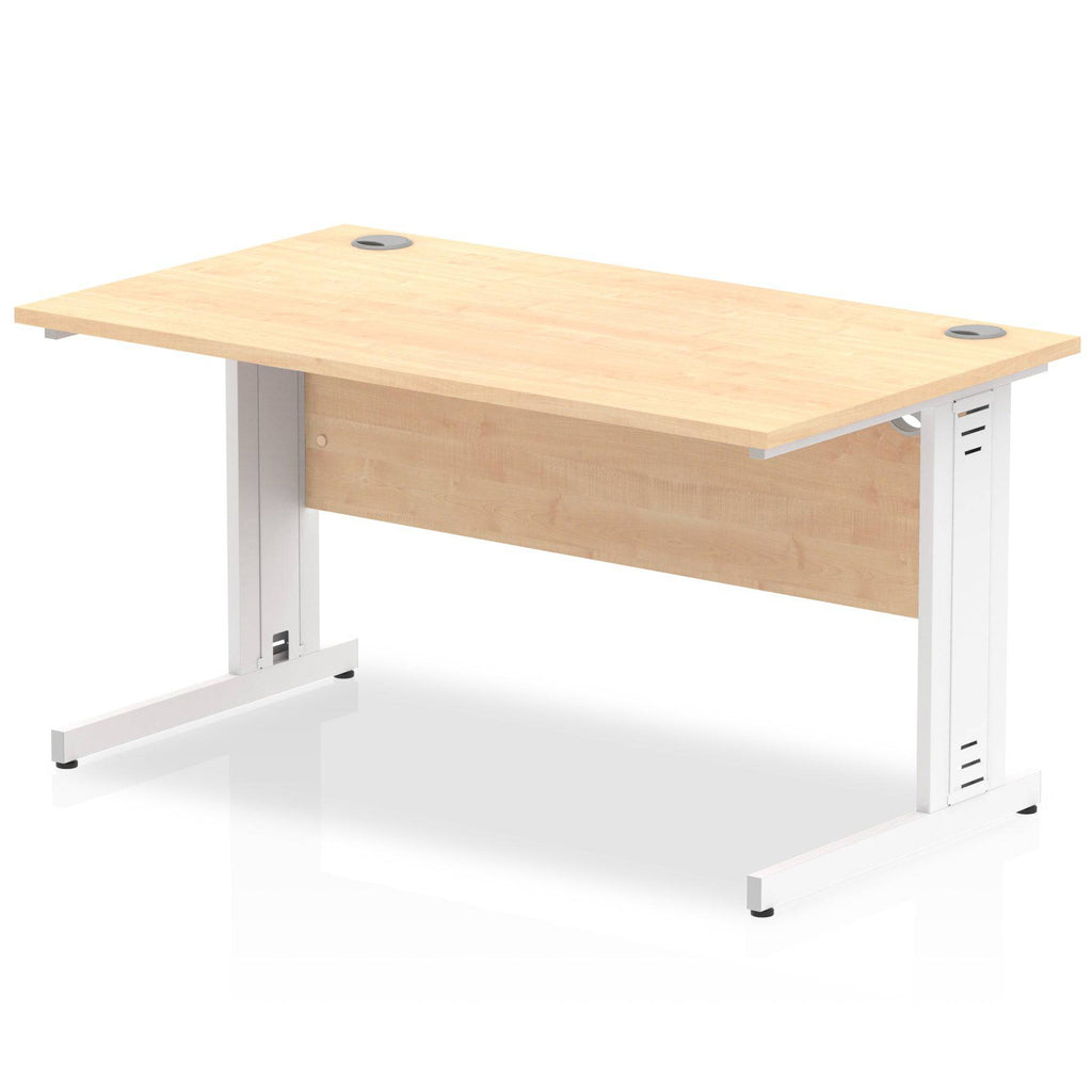 Impulse 800mm deep Straight Desk with Maple Top and White Cable Managed Leg - Price Crash Furniture