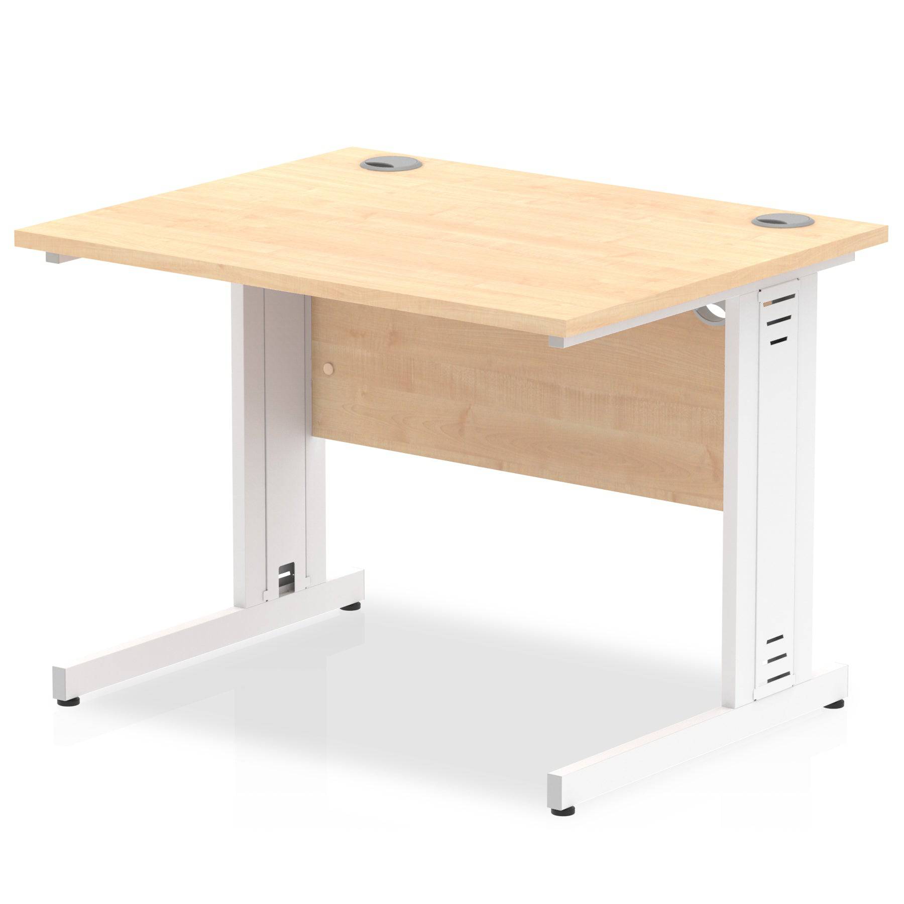 Impulse 800mm deep Straight Desk with Maple Top and White Cable Managed Leg - Price Crash Furniture