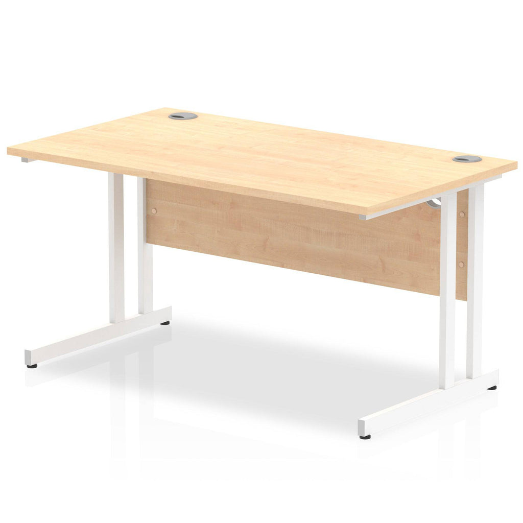 Impulse 800mm deep Straight Desk with Maple Top and White Cantilever Leg - Price Crash Furniture