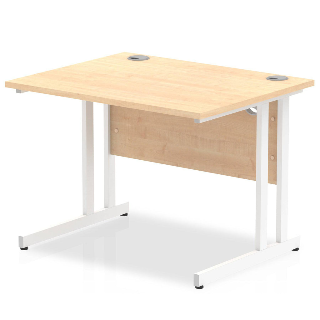 Impulse 800mm deep Straight Desk with Maple Top and White Cantilever Leg - Price Crash Furniture