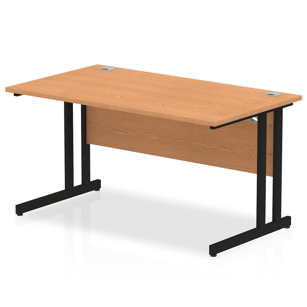 Impulse 800mm deep Straight Desk with Oak Top and Black Cantilever Leg - Price Crash Furniture