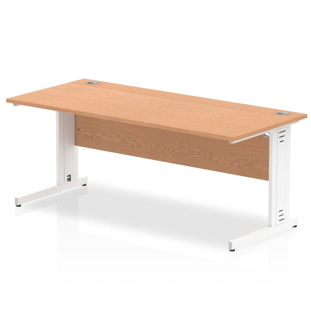Impulse 800mm deep Straight Desk with Oak Top and White Cable Managed Leg - Price Crash Furniture