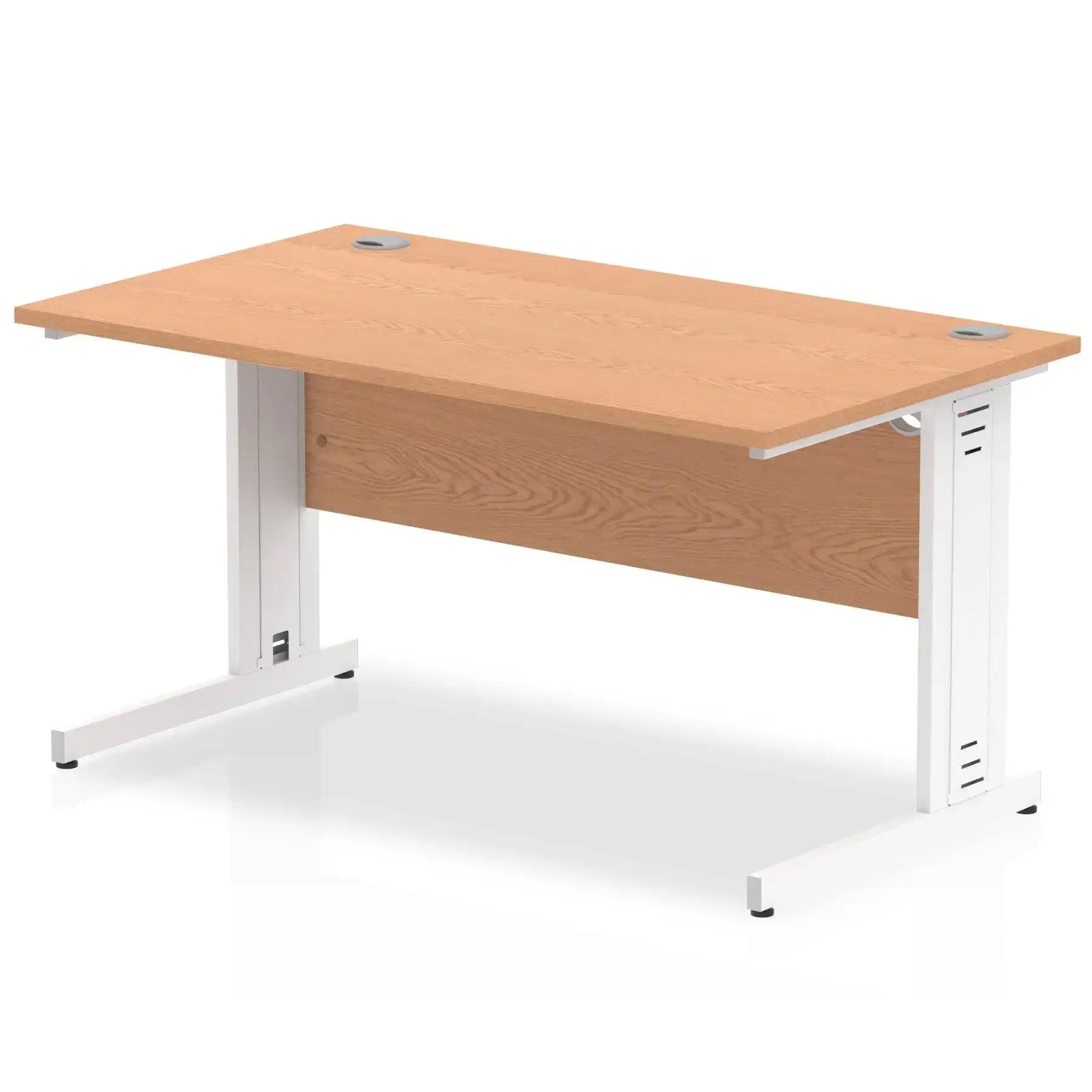 Impulse 800mm deep Straight Desk with Oak Top and White Cable Managed Leg - Price Crash Furniture