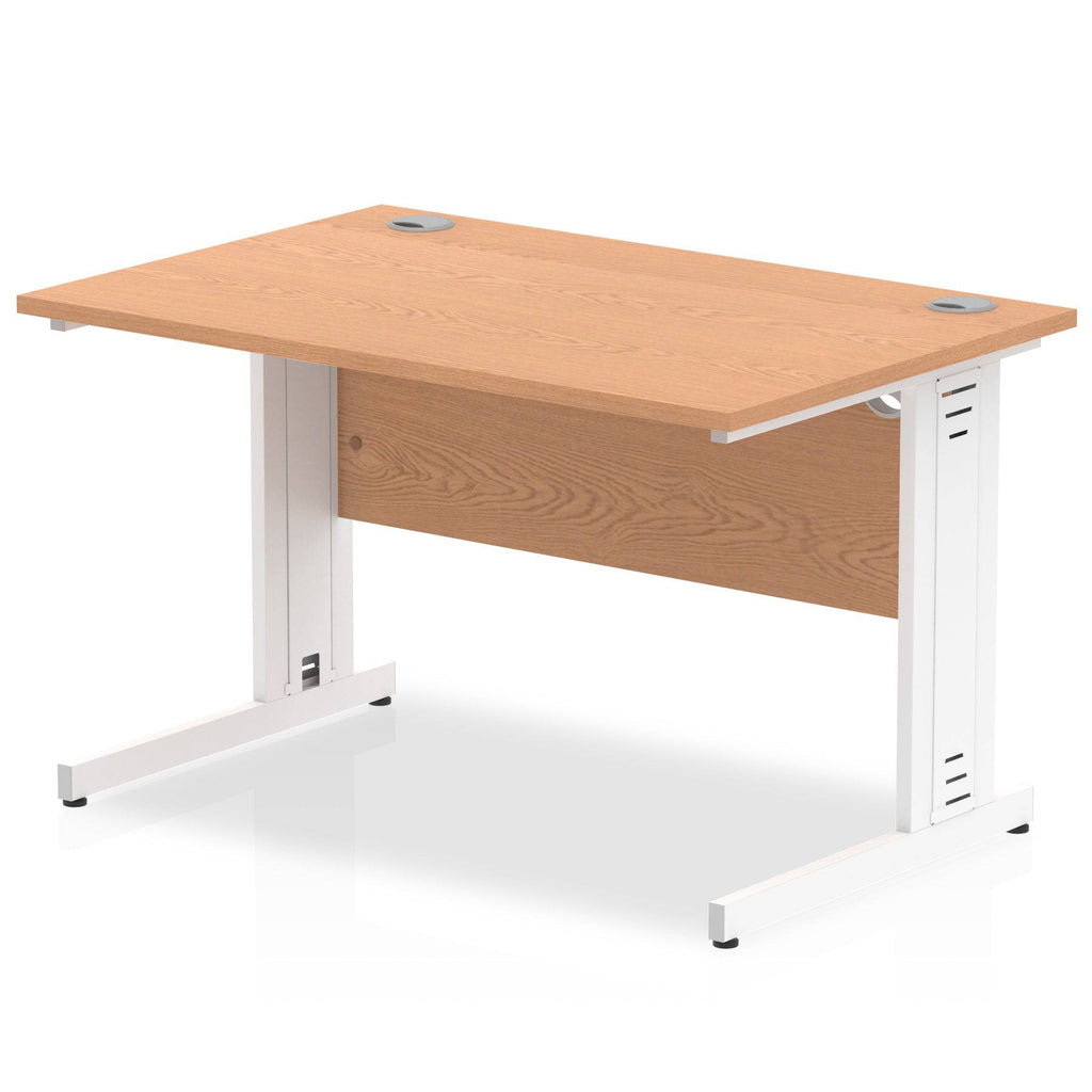 Impulse 800mm deep Straight Desk with Oak Top and White Cable Managed Leg - Price Crash Furniture
