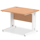 Impulse 800mm deep Straight Desk with Oak Top and White Cable Managed Leg - Price Crash Furniture