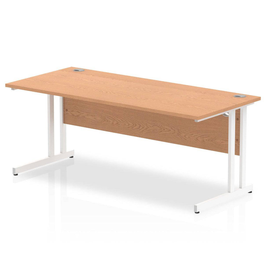 Impulse 800mm deep Straight Desk with Oak Top and White Cantilever Leg - Price Crash Furniture