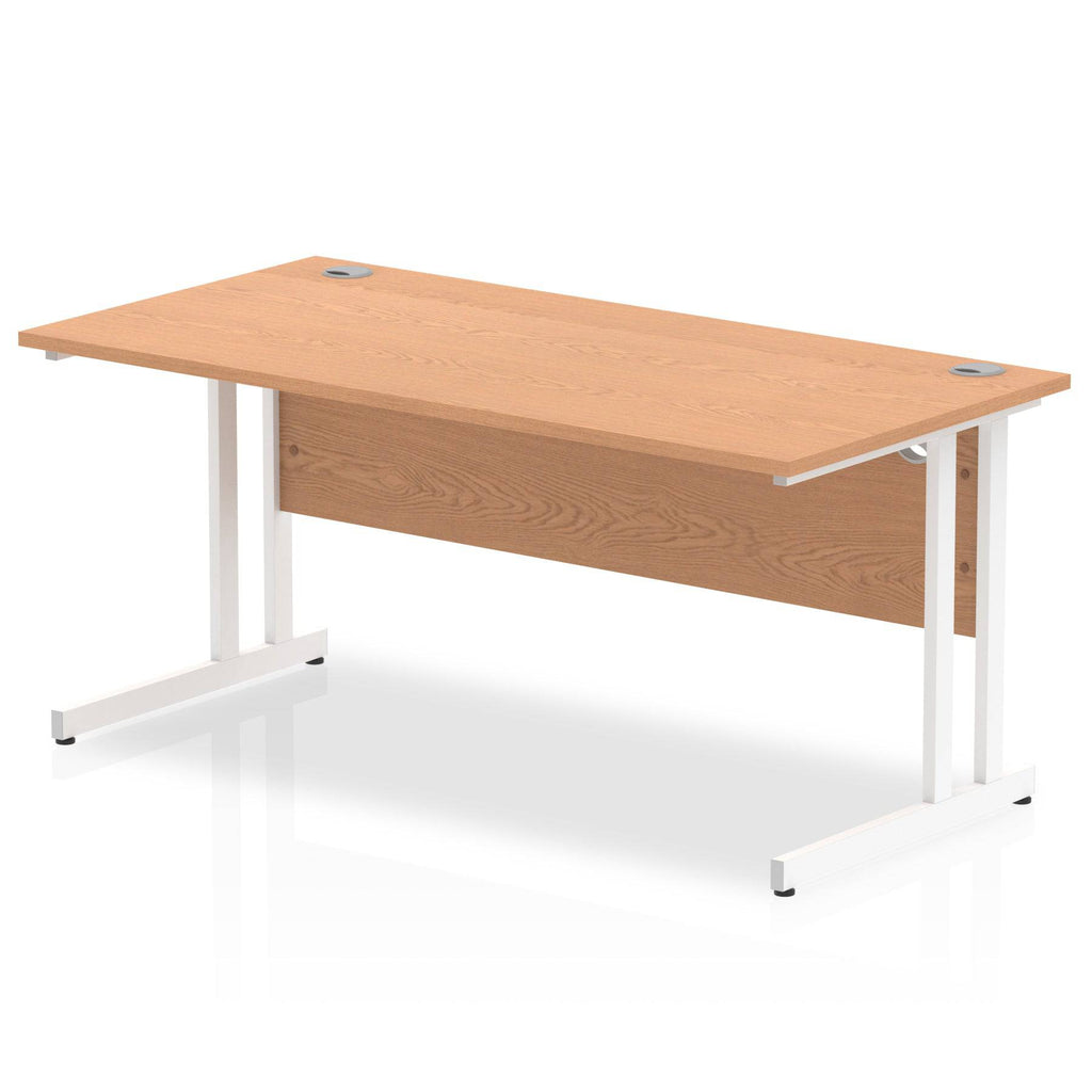 Impulse 800mm deep Straight Desk with Oak Top and White Cantilever Leg - Price Crash Furniture