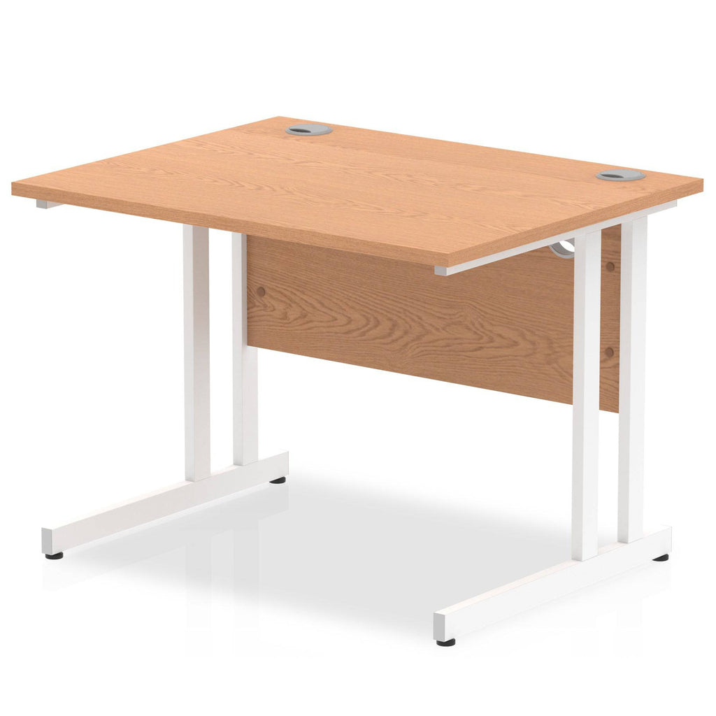 Impulse 800mm deep Straight Desk with Oak Top and White Cantilever Leg - Price Crash Furniture