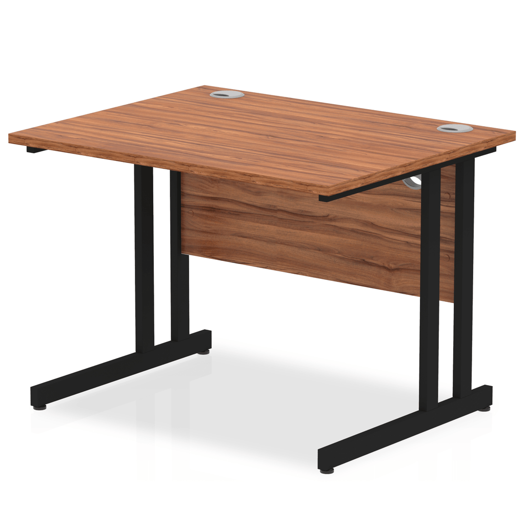 Impulse 800mm deep Straight Desk with Walnut Top and Black Cantilever Leg - Price Crash Furniture