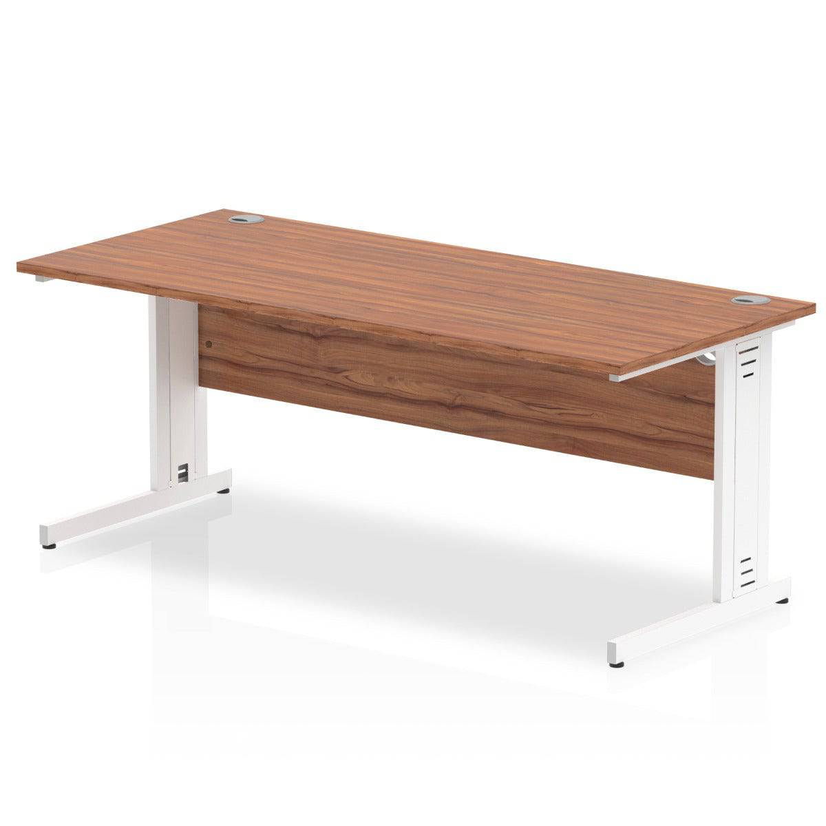 Impulse 800mm deep Straight Desk with Walnut Top and White Cable Managed Leg - Price Crash Furniture