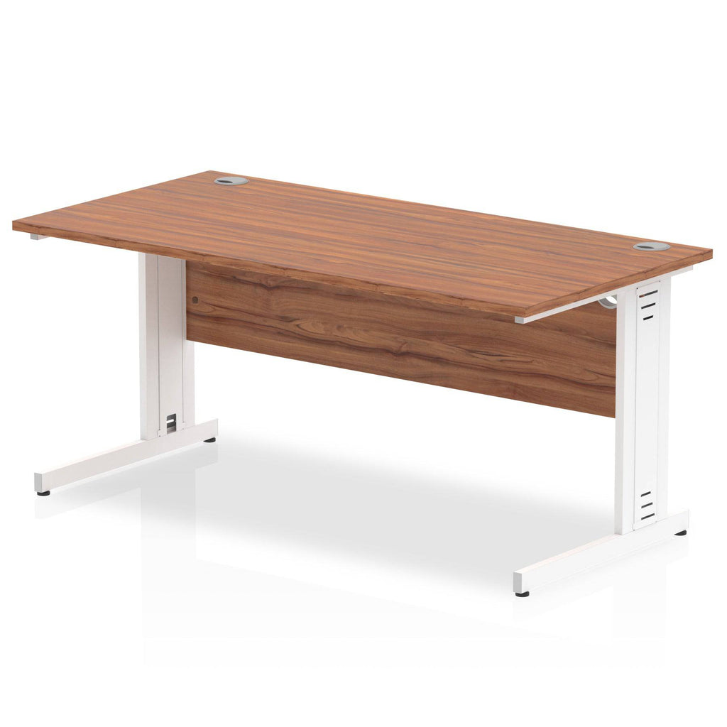 Impulse 800mm deep Straight Desk with Walnut Top and White Cable Managed Leg - Price Crash Furniture
