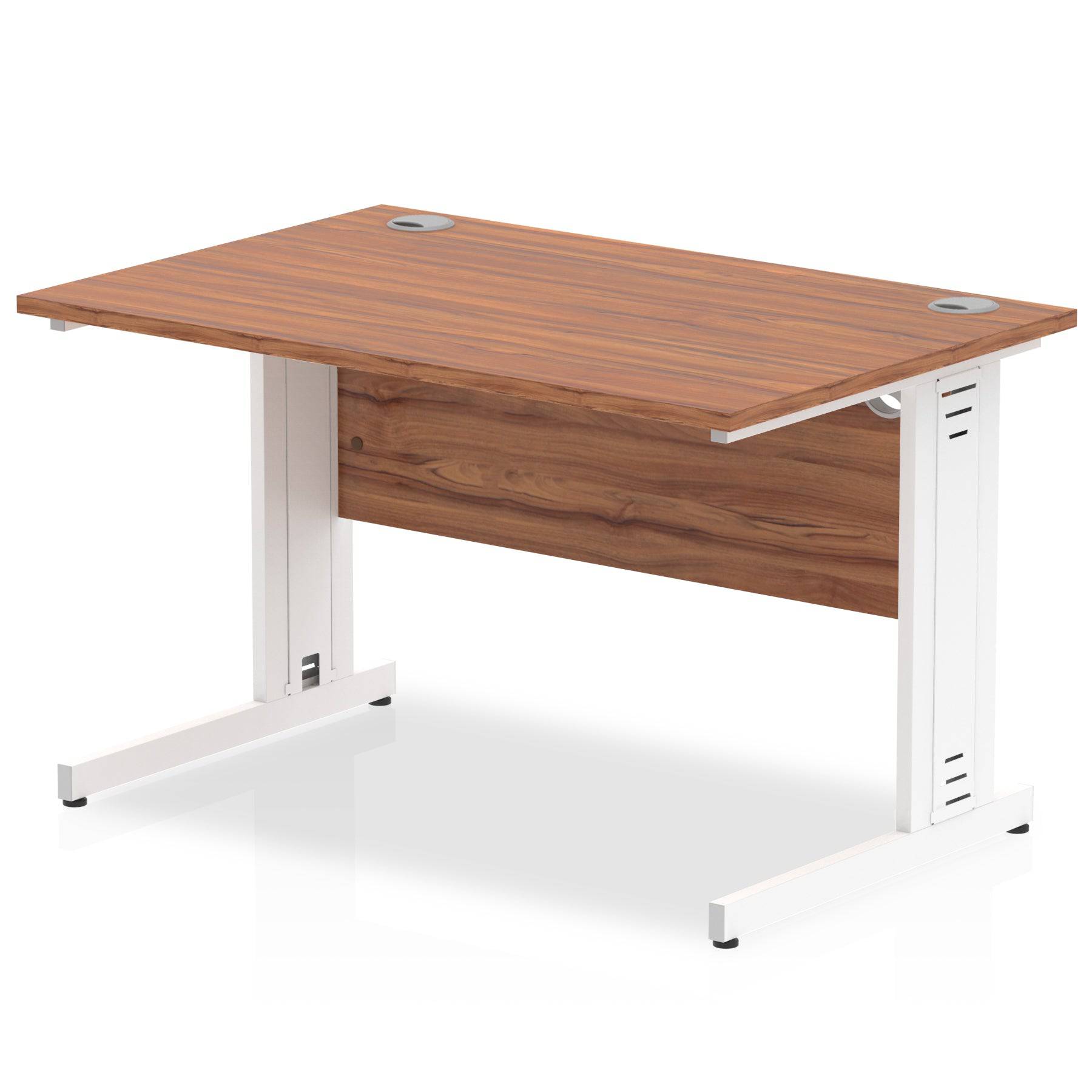 Impulse 800mm deep Straight Desk with Walnut Top and White Cable Managed Leg - Price Crash Furniture