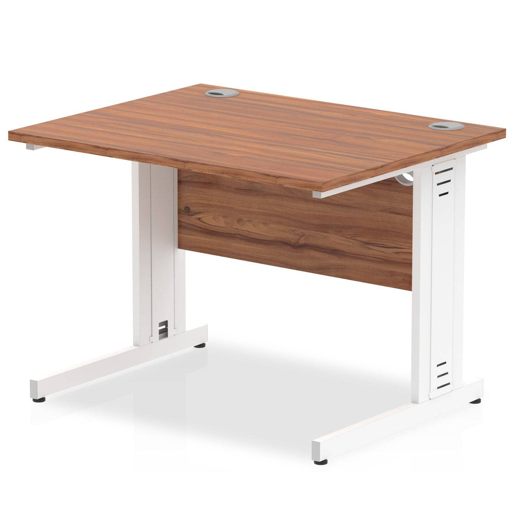Impulse 800mm deep Straight Desk with Walnut Top and White Cable Managed Leg - Price Crash Furniture