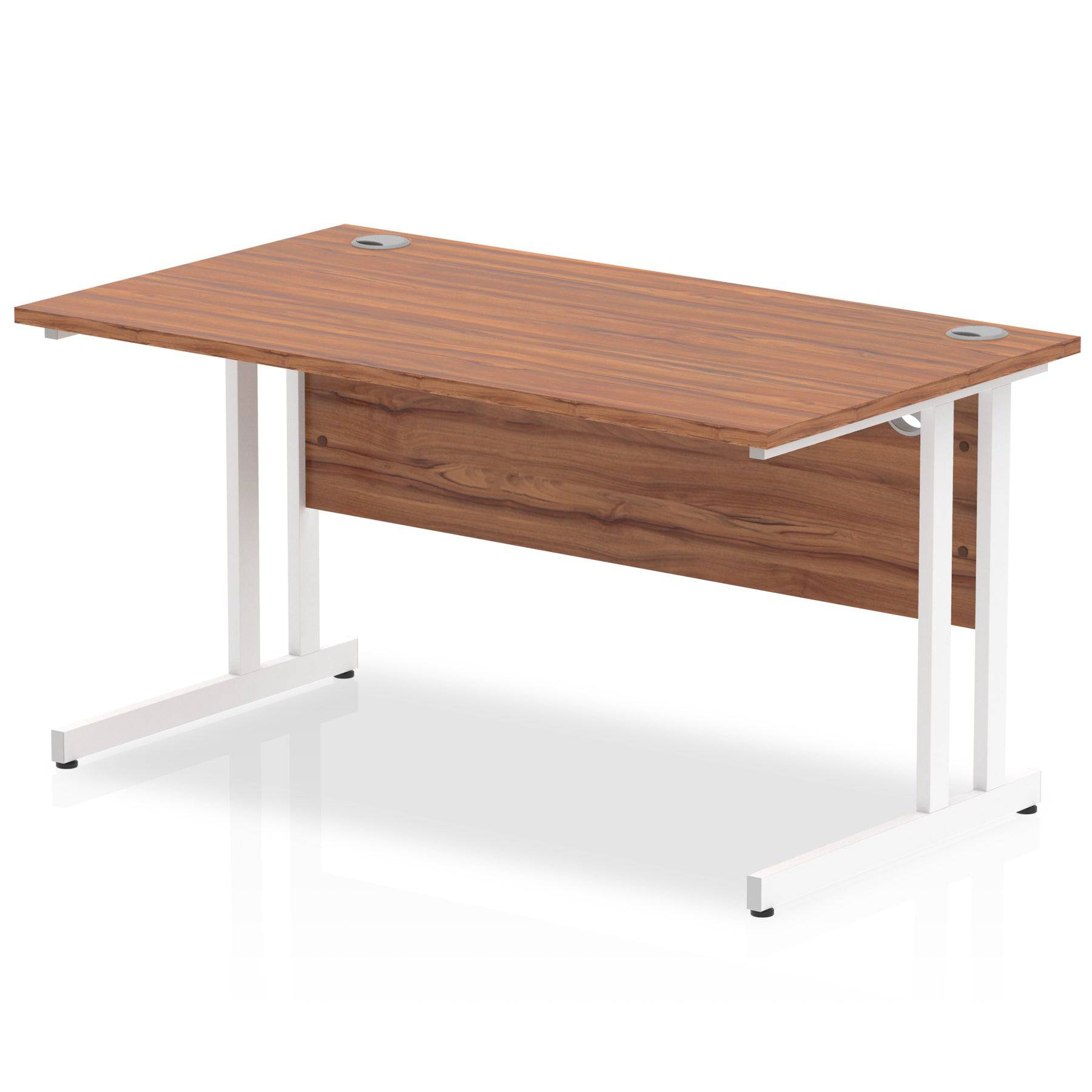 Impulse 800mm deep Straight Desk with Walnut Top and White Cantilever Leg - Price Crash Furniture