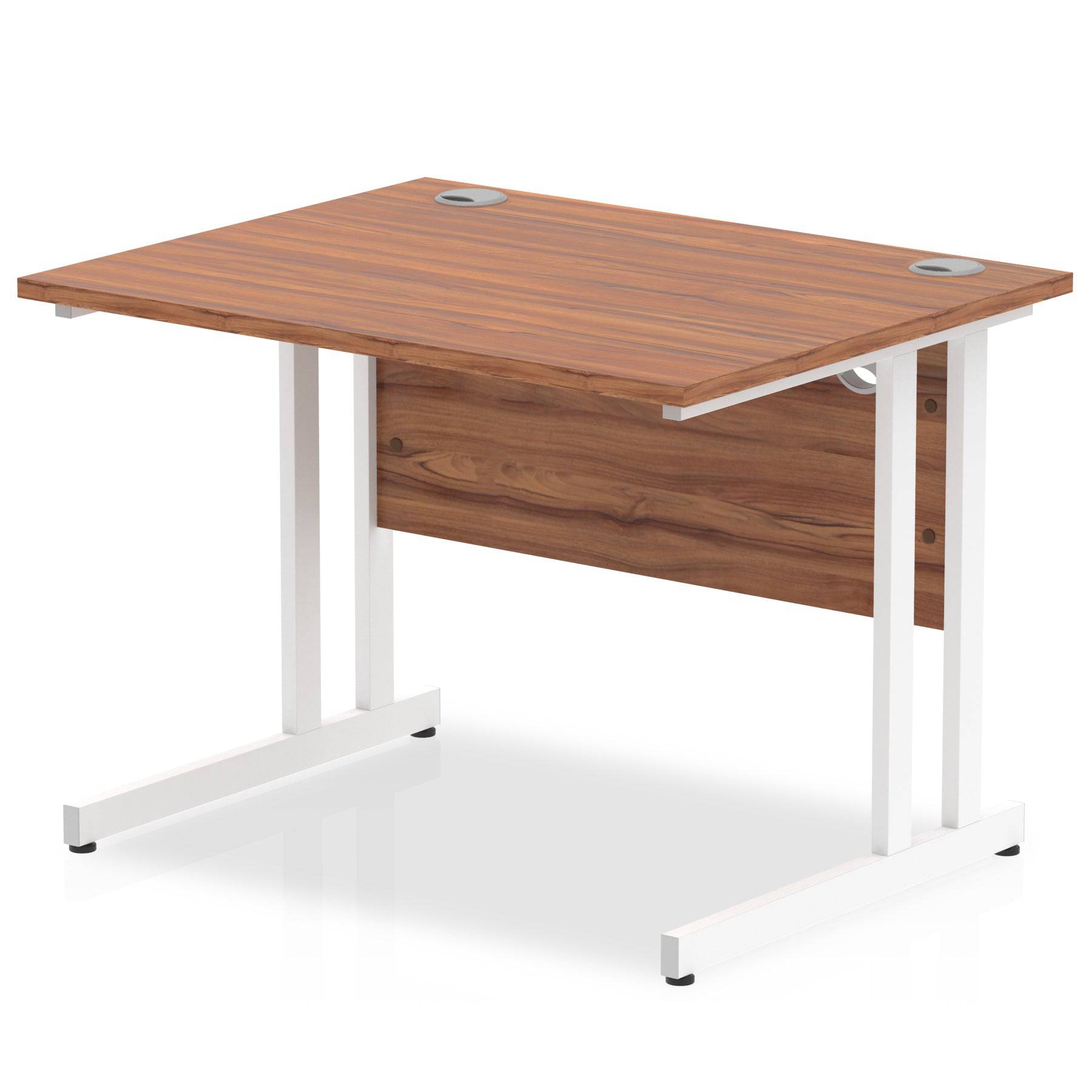 Impulse 800mm deep Straight Desk with Walnut Top and White Cantilever Leg - Price Crash Furniture