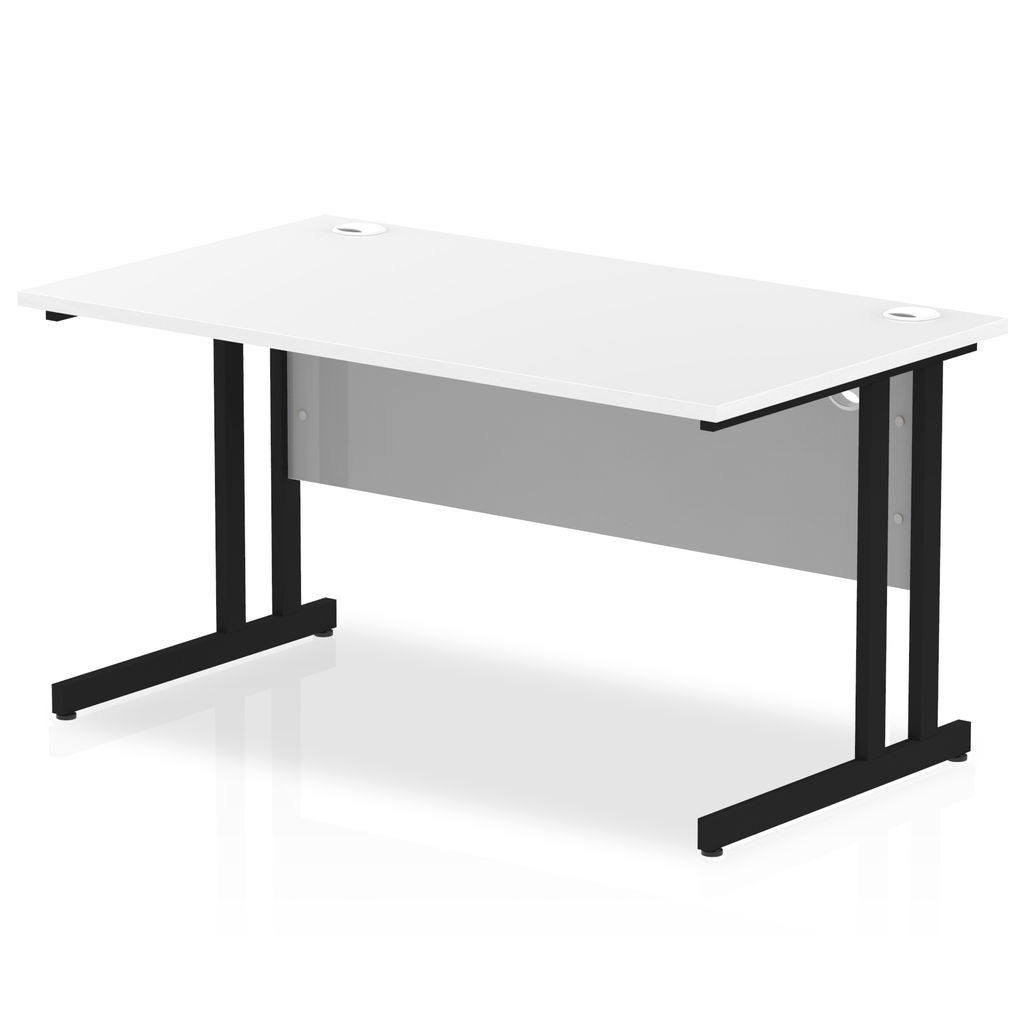 Impulse 800mm deep Straight Desk with White Top and Black Cantilever Leg - Price Crash Furniture
