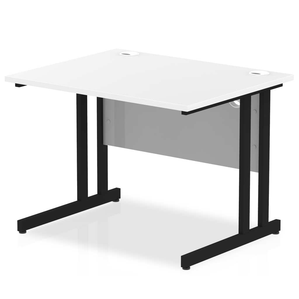 Impulse 800mm deep Straight Desk with White Top and Black Cantilever Leg - Price Crash Furniture