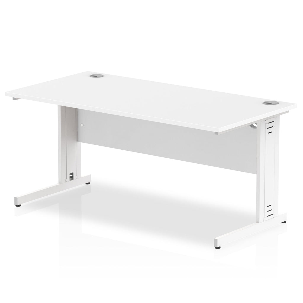 Impulse 800mm deep Straight Desk with White Top and White Cable Managed Leg - Price Crash Furniture