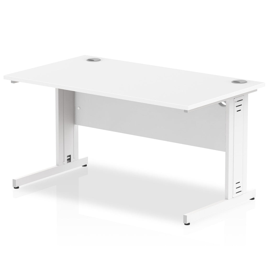 Impulse 800mm deep Straight Desk with White Top and White Cable Managed Leg - Price Crash Furniture