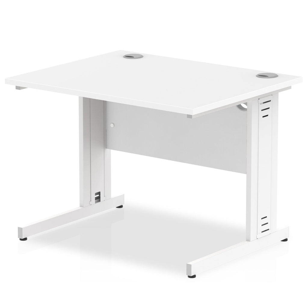 Impulse 800mm deep Straight Desk with White Top and White Cable Managed Leg - Price Crash Furniture