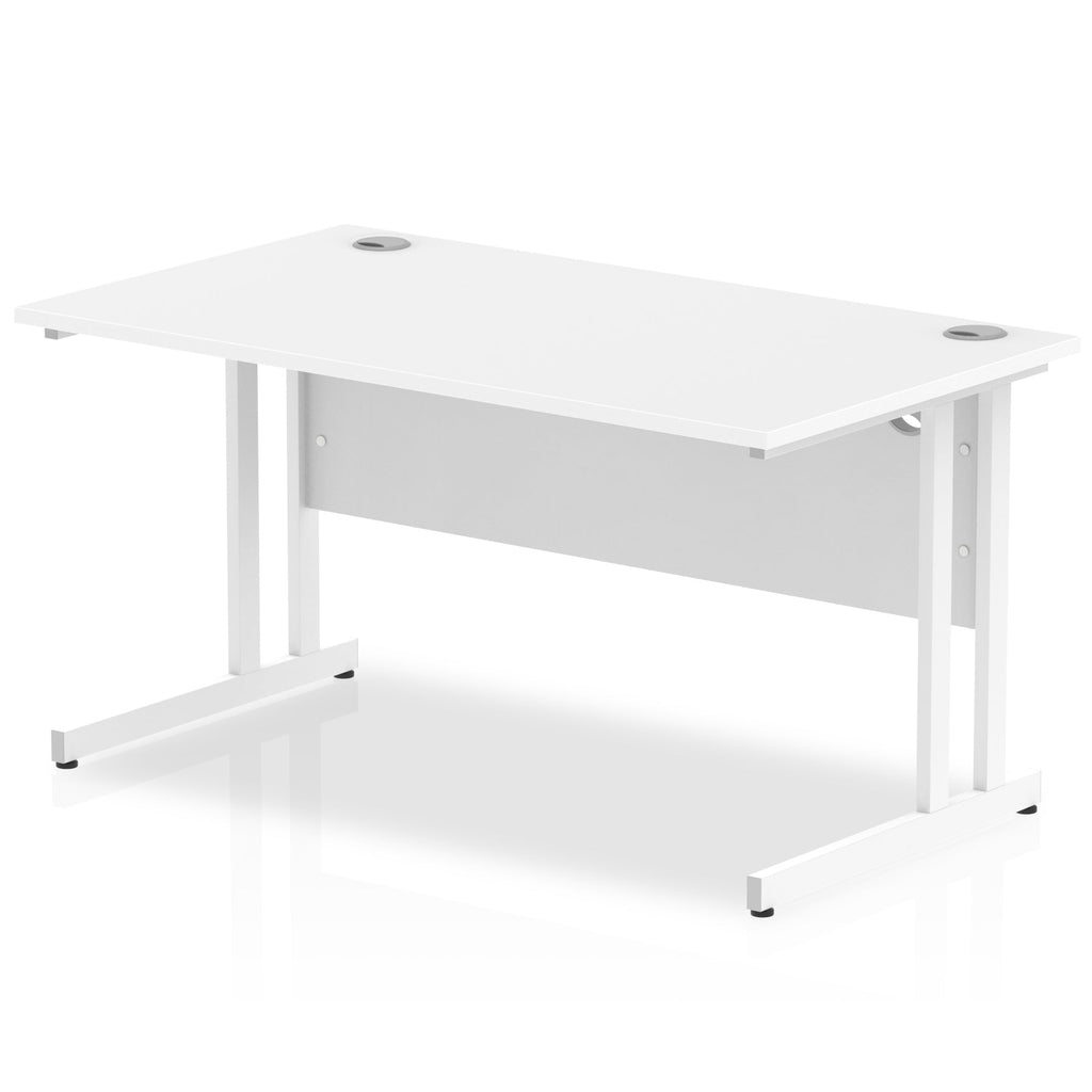 Impulse 800mm deep Straight Desk with White Top and White Cantilever Leg - Price Crash Furniture