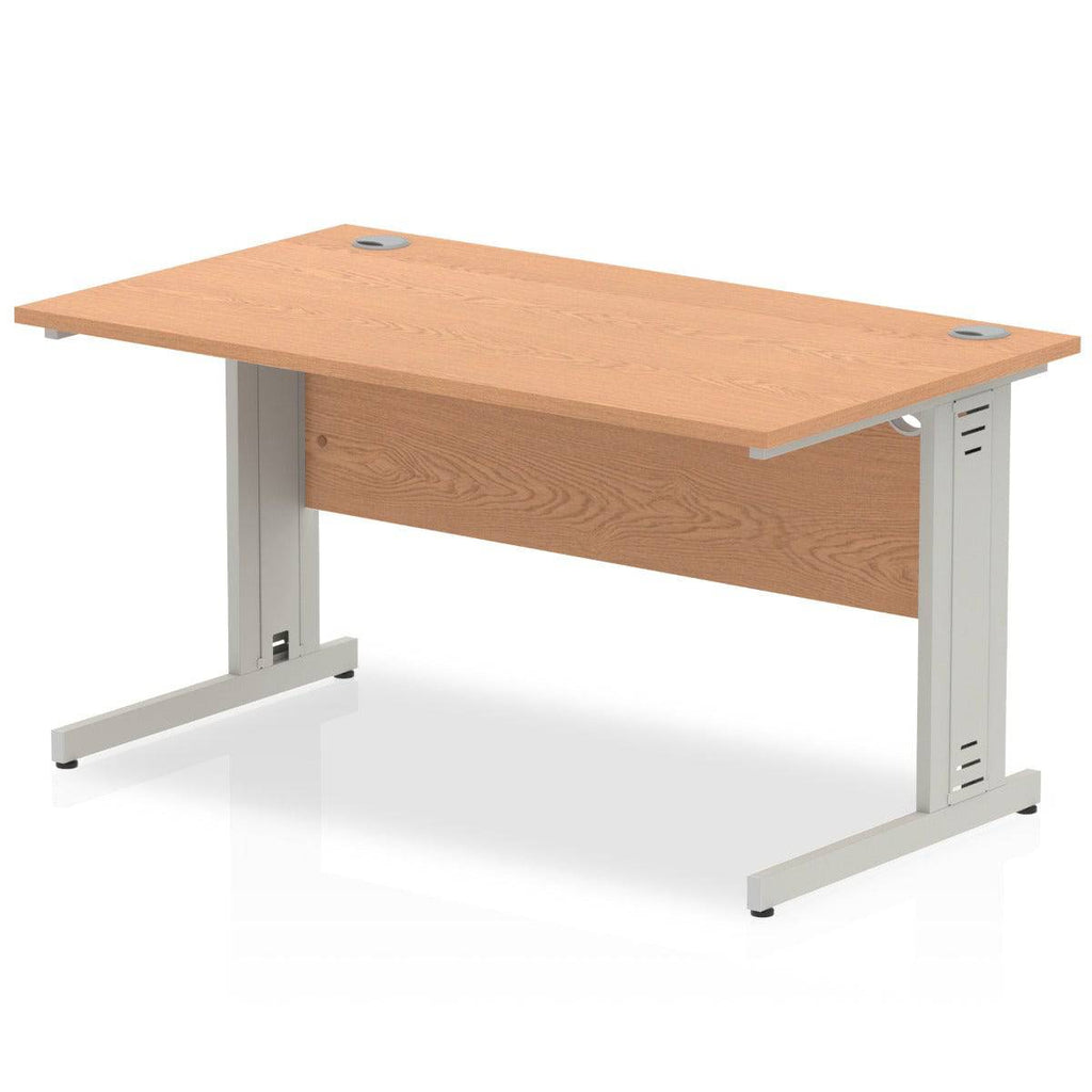 Impulse Straight Desk with Oak Top and Silver Cable Managed Leg - Price Crash Furniture