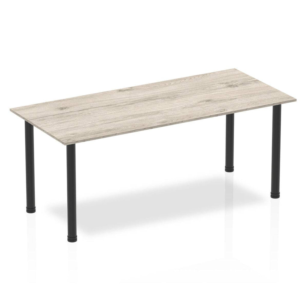 Impulse Straight Table with Grey Oak Top and Black Post Leg - Price Crash Furniture