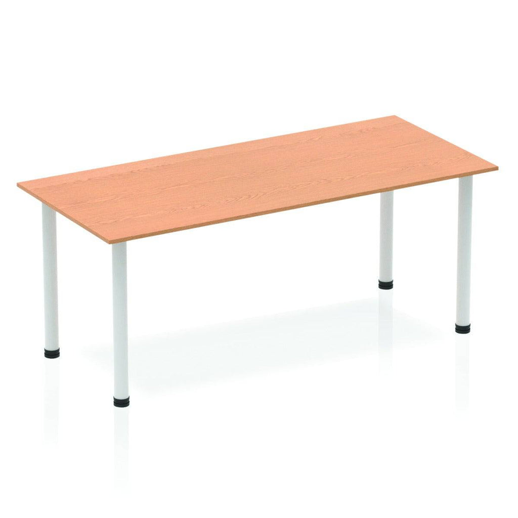 Impulse Straight Table with Oak Top and Silver Post Leg - Price Crash Furniture