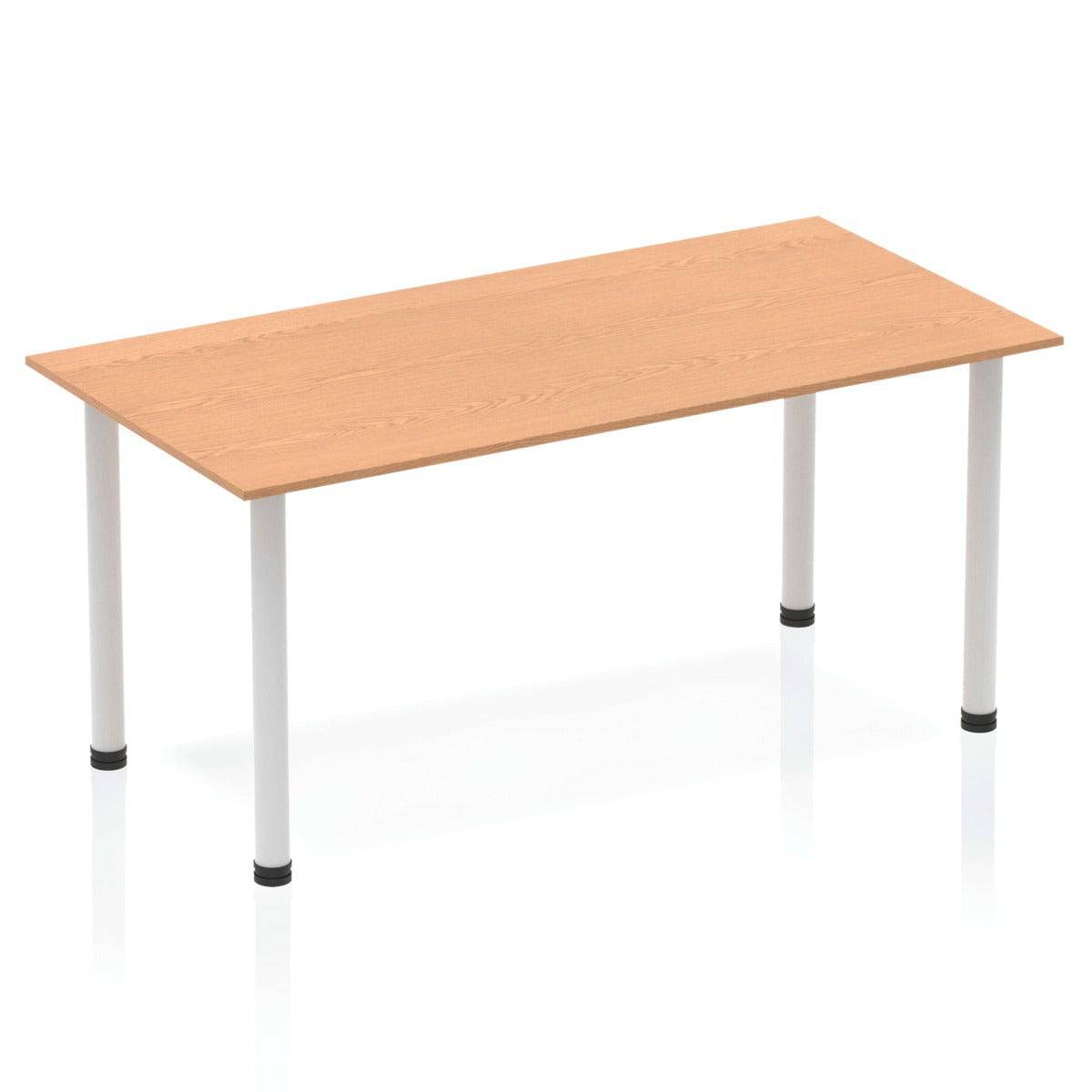 Impulse Straight Table with Oak Top and Silver Post Leg - Price Crash Furniture