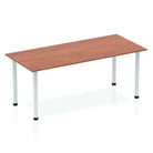 Impulse Straight Table with Walnut Top and Silver Post Leg - Price Crash Furniture