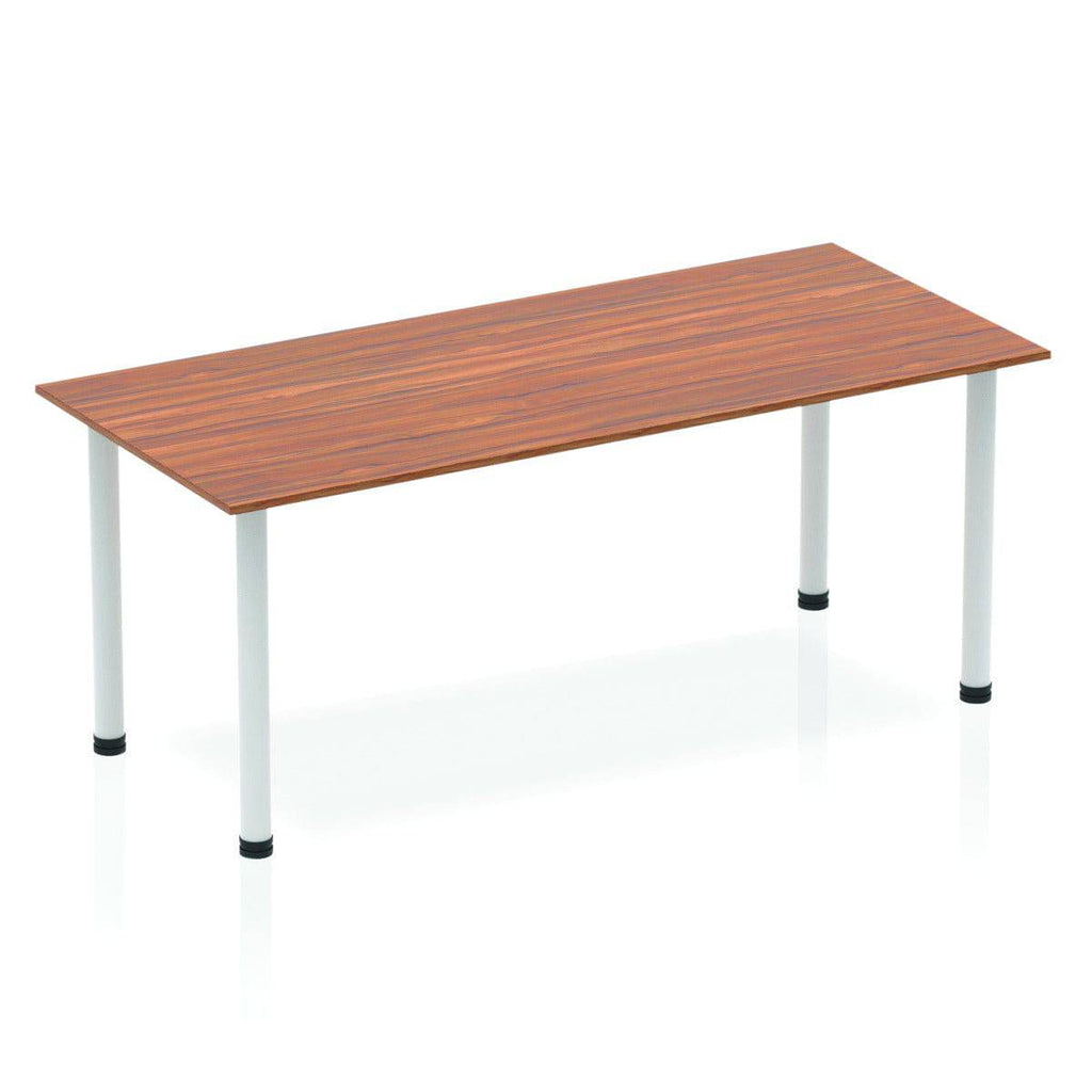 Impulse Straight Table with Walnut Top and Silver Post Leg - Price Crash Furniture