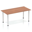 Impulse Straight Table with Walnut Top and Silver Post Leg - Price Crash Furniture