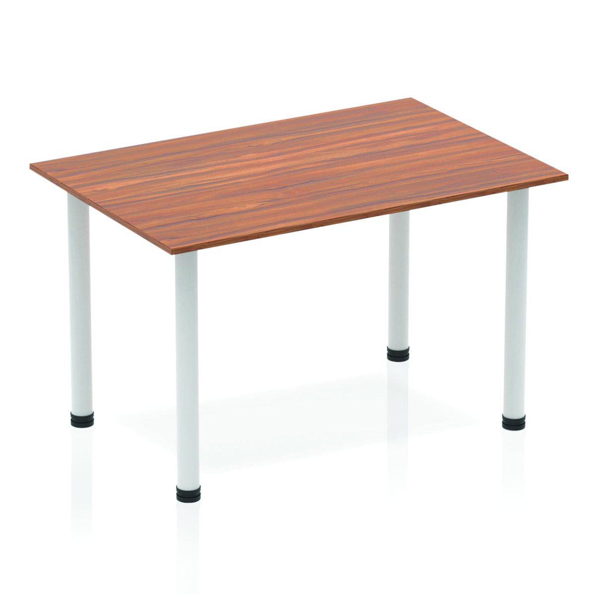 Impulse Straight Table with Walnut Top and Silver Post Leg - Price Crash Furniture