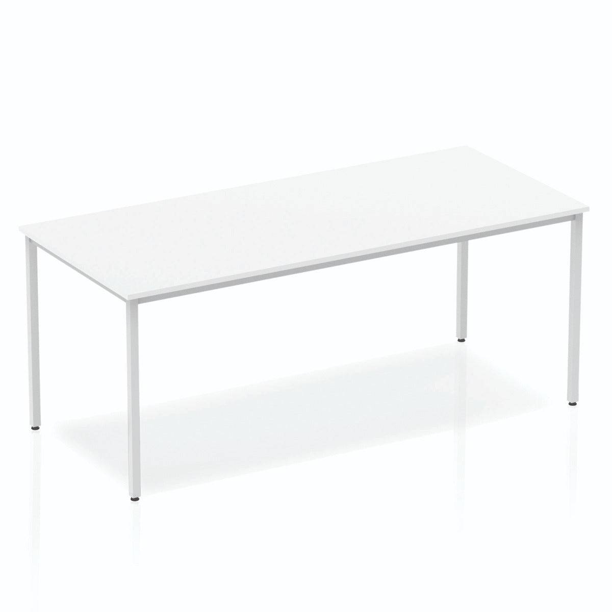 Impulse Straight Table with White Top and Silver Box Frame Leg - Price Crash Furniture