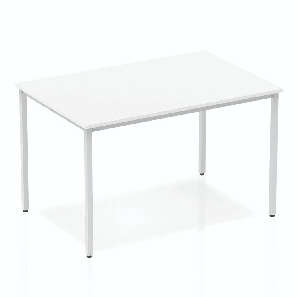 Impulse Straight Table with White Top and Silver Box Frame Leg - Price Crash Furniture