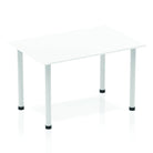 Impulse Straight Table with White Top and Silver Post Leg - Price Crash Furniture